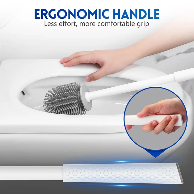 Alt view image 3 of 6 - Silicone Toilet Brush and Holder Set, Compact Size for RV, Wall Mountable, Drip-Proof, Deep Cleaning, Bathroom Accessories, White