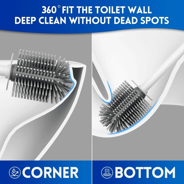 Alt view image 6 of 6 - Silicone Toilet Brush and Holder Set, Compact Size for RV, Wall Mountable, Drip-Proof, Deep Cleaning, Bathroom Accessories, White