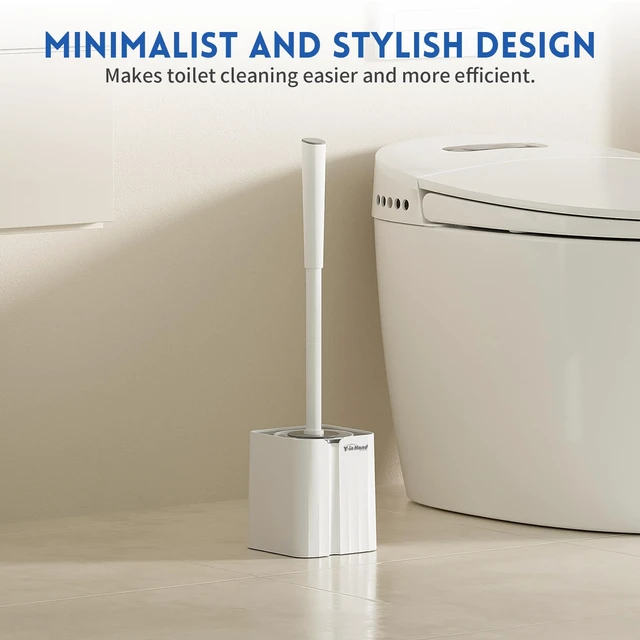 Alt view image 2 of 6 - Silicone Toilet Brush and Holder Set, Compact Size for RV, Wall Mountable, Drip-Proof, Deep Cleaning, Bathroom Accessories, White
