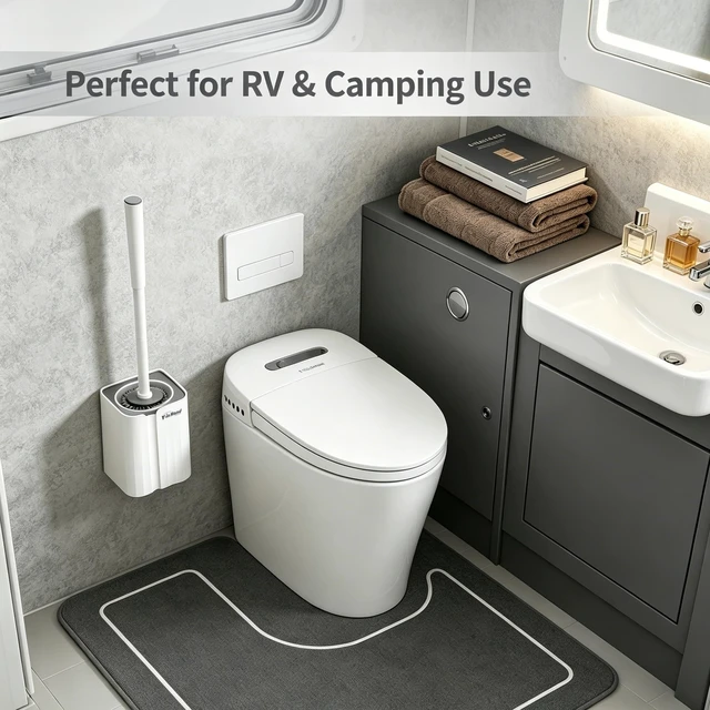 Alt view image 4 of 6 - Silicone Toilet Brush and Holder Set, Compact Size for RV, Wall Mountable, Drip-Proof, Deep Cleaning, Bathroom Accessories, White