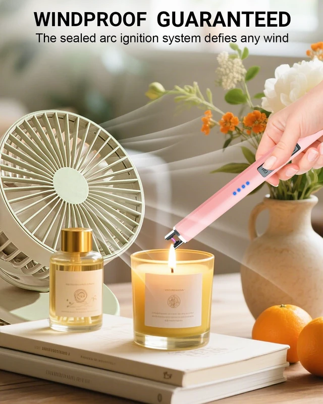 Alt view image 3 of 6 - FUKKUDA Electric Candle Lighter with Safety Switch, USB Rechargeable Windproof Flameless Plasma Arc Lighter - Rose Gold