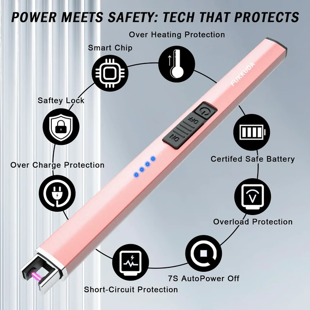 Alt view image 6 of 6 - FUKKUDA Electric Candle Lighter with Safety Switch, USB Rechargeable Windproof Flameless Plasma Arc Lighter - Rose Gold