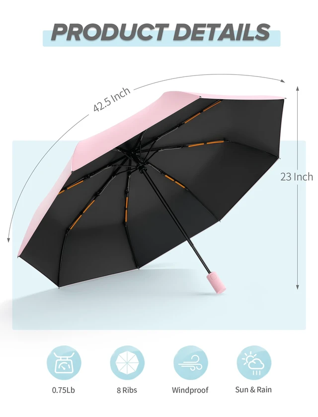 Alt view image 6 of 7 - Yoobure Automatic Travel Umbrella - Compact Windproof Folding Umbrella for Rain & Sun Protection, UV Blocking, for Backpack Car, Macaron Colors for Kids Women
