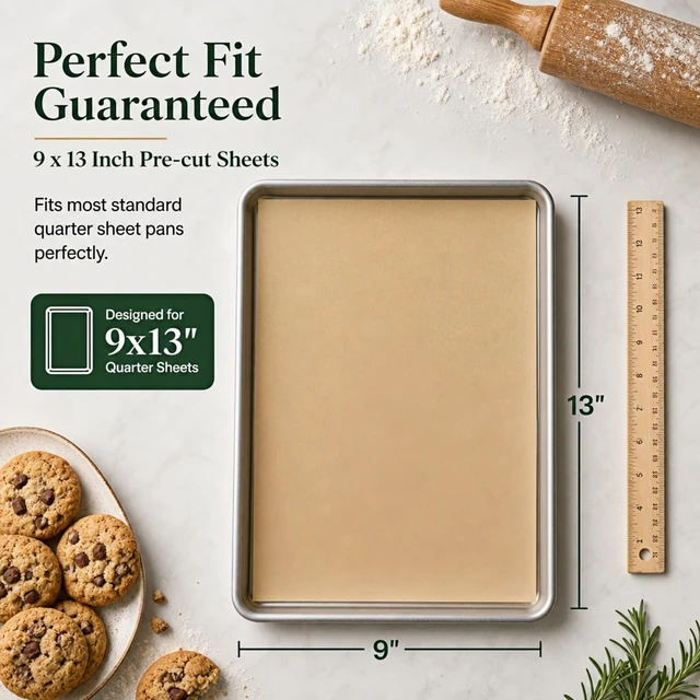 Alt view image 5 of 6 - 100 Pcs Precut 9x13Inch Non-Stick Unbleached Parchment Paper Sheets