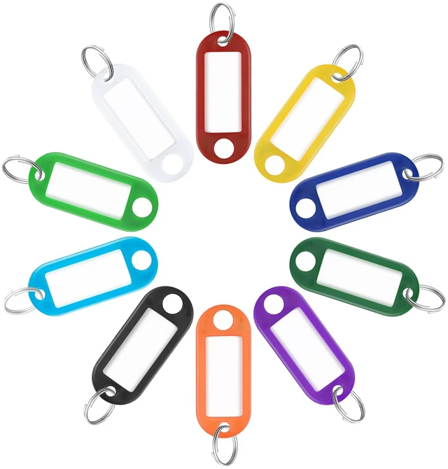 Main image of Uniclife 40 Pack Tough Plastic Key Tags with Split Ring Label Window, Assorted Colors