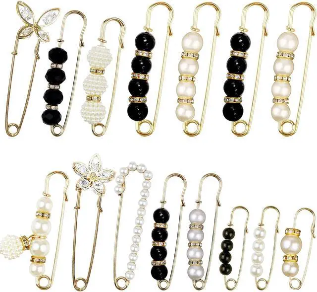 Main image of 15PCS Pearl Brooch Safety Pins, Pant Waist Tightener Sharp Pins for Sweater Shawl Collar Dress Cardigan Shirt Jeans Clothes Accessories Decoration for Women