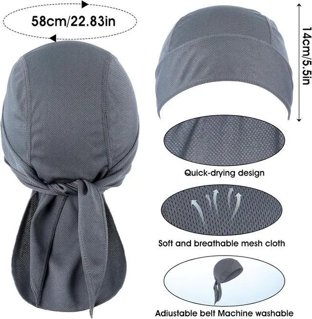 Alt view image 2 of 7 - 2Pcs Doo Rags for Men, Soft Head Wraps for Men, Cooling Helmet Liner Breathable Cooling Do Rag Beanie Cap Hat
