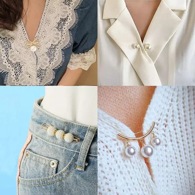 Alt view image 3 of 6 - 36 Pieces Crystal Pearl Brooch Safety Pins Pant Waist Tightener Pins Button Pins for Clothes Sweater Shawl Collar Dress Cardigan Shirt Jeans Decoration Accessories for Women Girls
