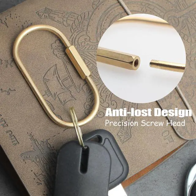 Alt view image 3 of 6 - Locking Key Ring,Carabiner Keychain Clip for Key,Screw Lock Key Organizer | Purse Bag Charm Holder for Handbag,Secure,Anti-Lost,Large Capacity,Wide Application,Gold,Brass