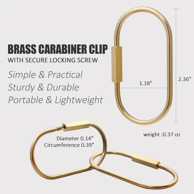 Alt view image 6 of 6 - Locking Key Ring,Carabiner Keychain Clip for Key,Screw Lock Key Organizer | Purse Bag Charm Holder for Handbag,Secure,Anti-Lost,Large Capacity,Wide Application,Gold,Brass