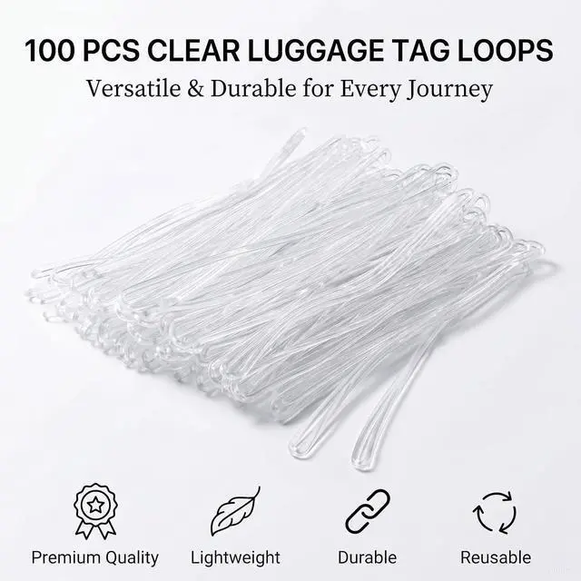 Alt view image 3 of 7 - 100PACK Clear Plastic Luggage Tag Loops -Travel Accessories | 6 Inch Worm Loops for ID Cards, Name Tags, Baggage Identification