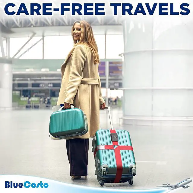 Alt view image 3 of 7 - BlueCosto - Luggage Strap with TSA Lock - 7 to 13 ft Adjustable, Bright Red - TSA Approved Suitcase Security Belt with 3 Digit Combination Locking - 2" Wide Heavy Duty Baggage Strap for Secure Travel
