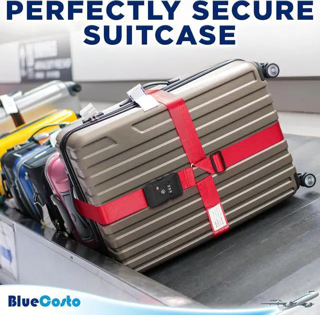 Alt view image 6 of 7 - BlueCosto - Luggage Strap with TSA Lock - 7 to 13 ft Adjustable, Bright Red - TSA Approved Suitcase Security Belt with 3 Digit Combination Locking - 2" Wide Heavy Duty Baggage Strap for Secure Travel