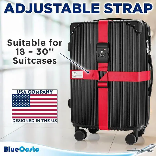 Alt view image 7 of 7 - BlueCosto - Luggage Strap with TSA Lock - 7 to 13 ft Adjustable, Bright Red - TSA Approved Suitcase Security Belt with 3 Digit Combination Locking - 2" Wide Heavy Duty Baggage Strap for Secure Travel