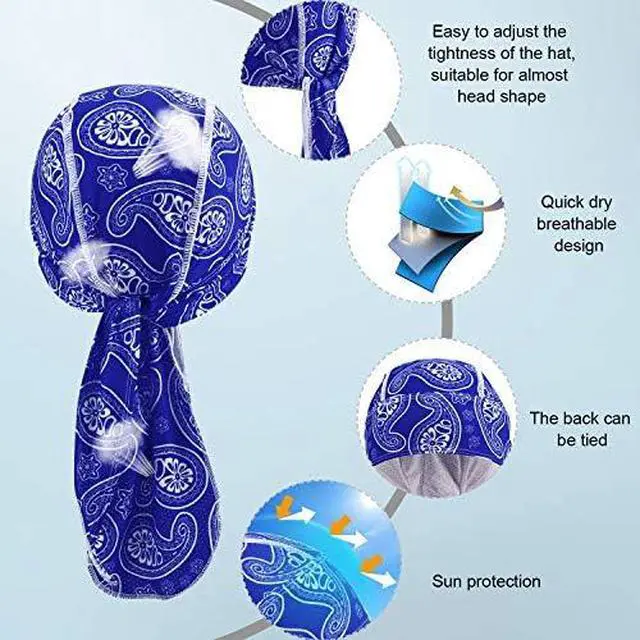 Alt view image 2 of 6 - Chuangdi Do Rag Cap Cooling Durags Head Wrap Sweat Wicking Beanie Cap Breathable Helmet Liner Pirate Hats for Men