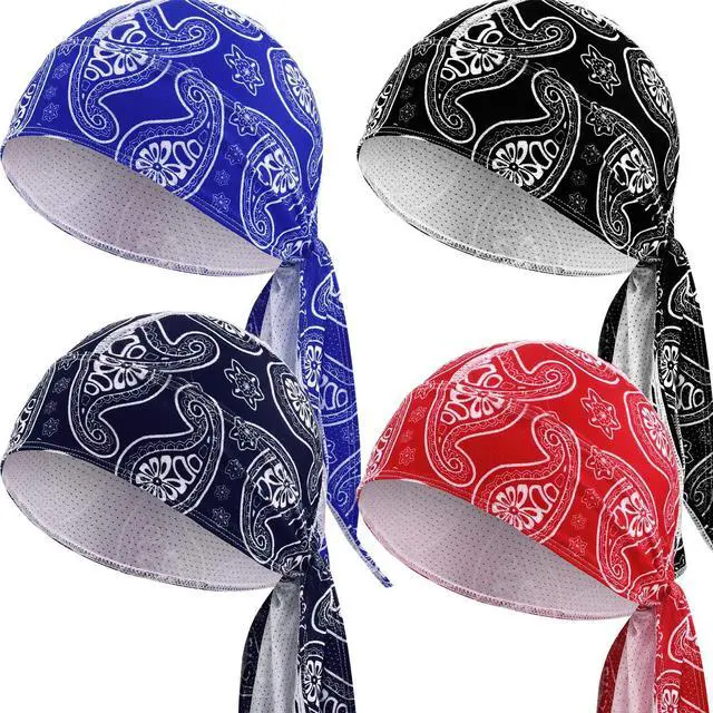 Alt view image 4 of 6 - Chuangdi Do Rag Cap Cooling Durags Head Wrap Sweat Wicking Beanie Cap Breathable Helmet Liner Pirate Hats for Men