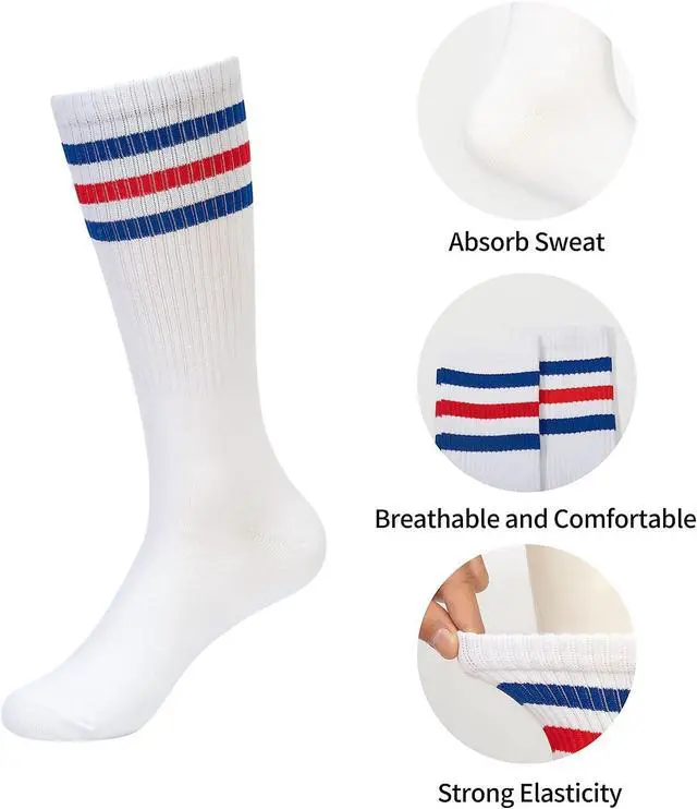 Alt view image 3 of 7 - Striped Sweatbands Set, Sports Headband and Wristbands Sweatbands Colorful Cotton Striped Sweatband Set American Flag Style for Men and Women