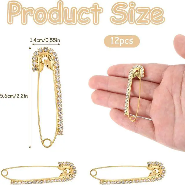 Alt view image 2 of 7 - 12 PCS Fancy Safety Pins, Rhinestone Gold and Sliver Safety Pins Large, Decorative Brooch Pins for Clothing, Women Crystal Brooch Pin for Clothes Hats Shawl