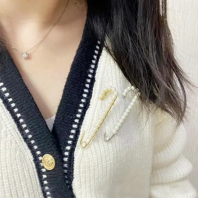 Alt view image 5 of 6 - 14 Pieces Brooch Safety Pins Pearl Brooch Button Pin Pant Waist Tightener Pins for Clothes Sweater Shawl Collar Dress Cardigan Shirt Jeans Accessories for Women Girls