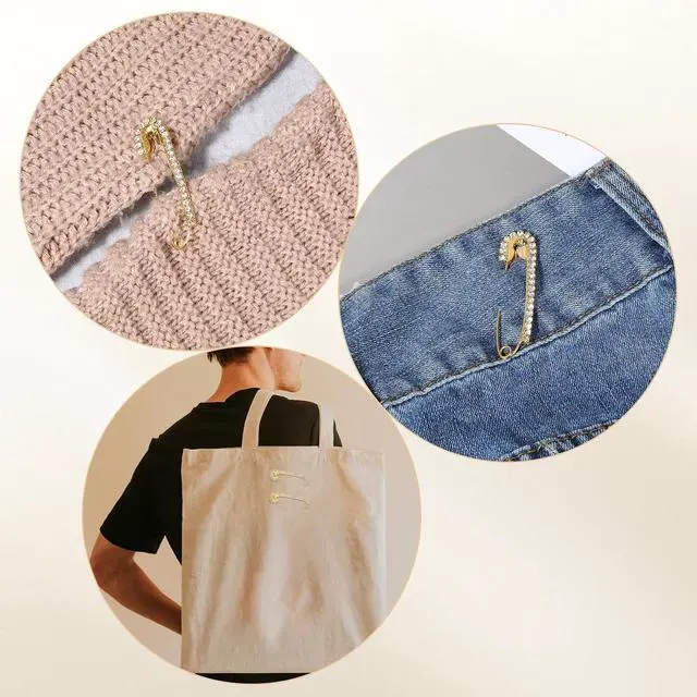 Alt view image 6 of 7 - 12 PCS Fancy Safety Pins, Rhinestone Gold and Sliver Safety Pins Large, Decorative Brooch Pins for Clothing, Women Crystal Brooch Pin for Clothes Hats Shawl