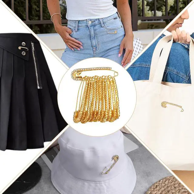Alt view image 7 of 7 - 12 PCS Fancy Safety Pins, Rhinestone Gold and Sliver Safety Pins Large, Decorative Brooch Pins for Clothing, Women Crystal Brooch Pin for Clothes Hats Shawl