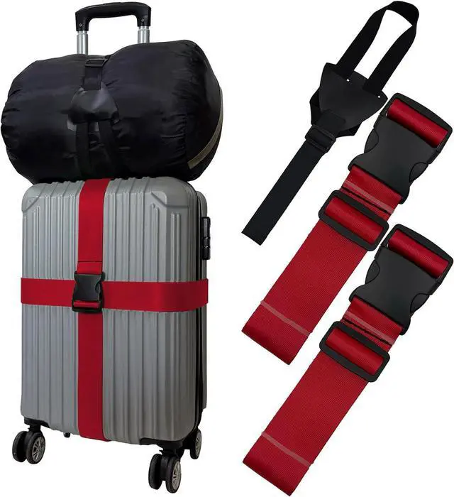 Main image of Polyhedron Luggage Straps for Suitcases Heavy Duty Adjustable (Set of 3) | 400lb Nylon Seatbelt Fabric. Protects Zippers. Bright for ID. Fits Horiz/Vert/Cross Wrap