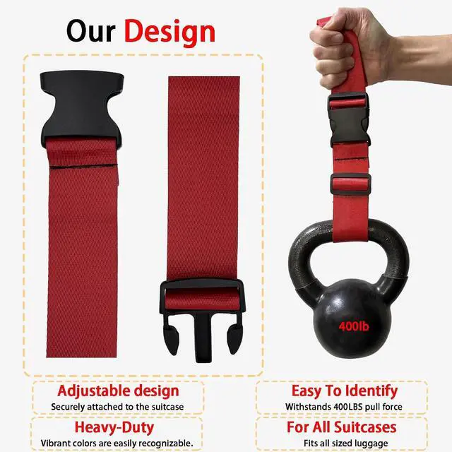 Alt view image 2 of 7 - Polyhedron Luggage Straps for Suitcases Heavy Duty Adjustable (Set of 3) | 400lb Nylon Seatbelt Fabric. Protects Zippers. Bright for ID. Fits Horiz/Vert/Cross Wrap