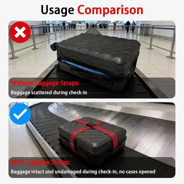 Alt view image 4 of 7 - Polyhedron Luggage Straps for Suitcases Heavy Duty Adjustable (Set of 3) | 400lb Nylon Seatbelt Fabric. Protects Zippers. Bright for ID. Fits Horiz/Vert/Cross Wrap