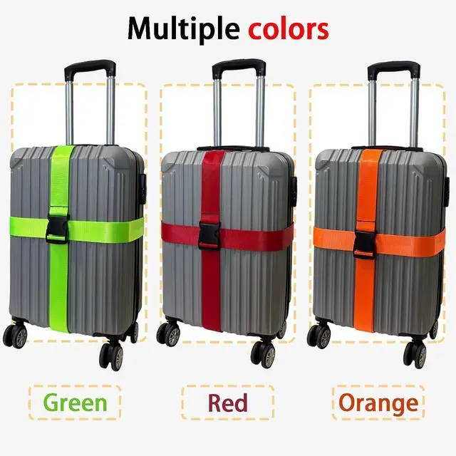 Alt view image 5 of 7 - Polyhedron Luggage Straps for Suitcases Heavy Duty Adjustable (Set of 3) | 400lb Nylon Seatbelt Fabric. Protects Zippers. Bright for ID. Fits Horiz/Vert/Cross Wrap