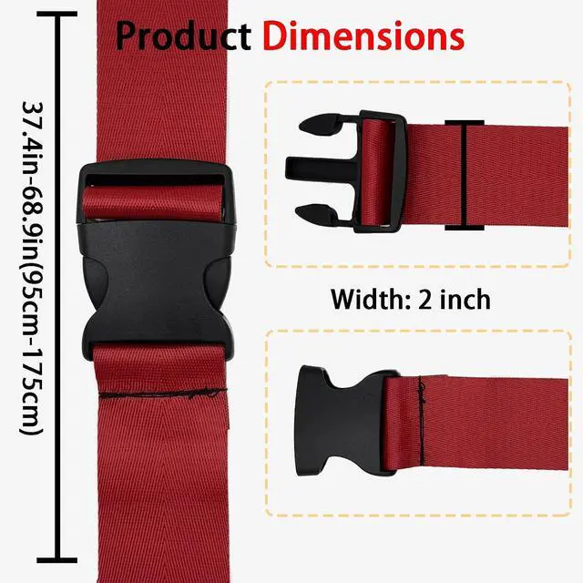 Alt view image 3 of 7 - Polyhedron Luggage Straps for Suitcases Heavy Duty Adjustable (Set of 3) | 400lb Nylon Seatbelt Fabric. Protects Zippers. Bright for ID. Fits Horiz/Vert/Cross Wrap