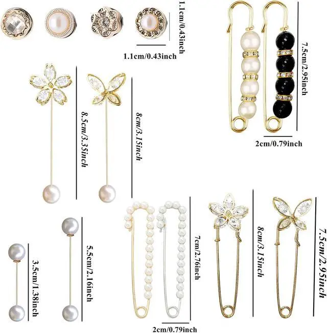 Alt view image 4 of 6 - 14 Pieces Brooch Safety Pins Pearl Brooch Button Pin Pant Waist Tightener Pins for Clothes Sweater Shawl Collar Dress Cardigan Shirt Jeans Accessories for Women Girls