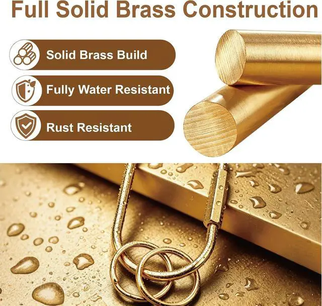Alt view image 4 of 7 - 6 Pack Brass Key Rings Bulk, Gold Key Chain Organizer with Secure Screw Lock, Carabiner Keychain Clip for Keys, Purse Bag Charms for Handbags, Key Holder for Men Women - Heavy Duty Key Rings Set