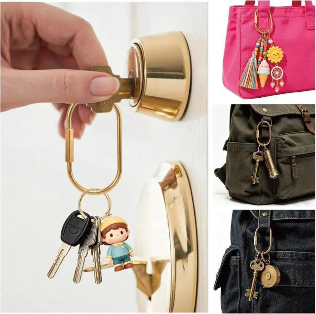 Alt view image 7 of 7 - 6 Pack Brass Key Rings Bulk, Gold Key Chain Organizer with Secure Screw Lock, Carabiner Keychain Clip for Keys, Purse Bag Charms for Handbags, Key Holder for Men Women - Heavy Duty Key Rings Set