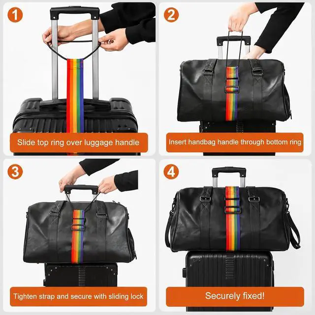 Alt view image 2 of 6 - 2 Pcs Luggage Straps for Suitcases, Multi Use Strong Adjustable Luggage Connector Straps, New Flexible and Adjustable Elastic Fastening Belt for Luggage Straps, Backpacks & Accessories (2 Pcs-Black)