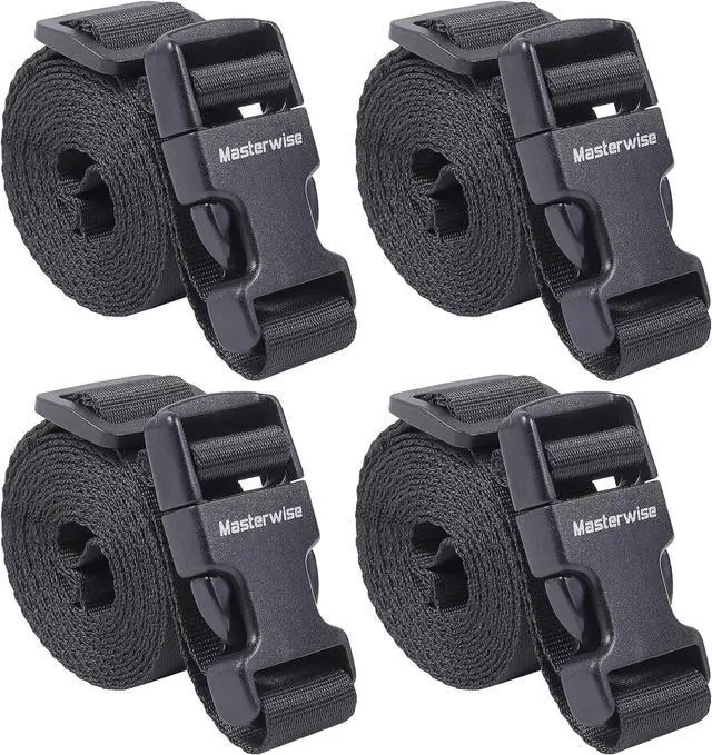 Main image of Buckle Straps, Adjustable Nylon Straps, Black 4 Pack (7'x1) | Packing Strap Nylon Travel Belt Nylon Backpack Accessory with Buckle Clips for Suitcases, Packing, Travel, Hiking