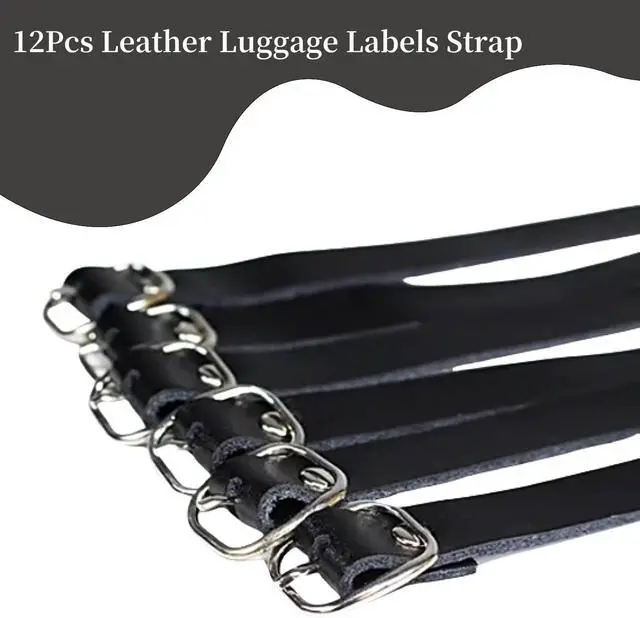 Alt view image 3 of 6 - 12 Pack Luggage Tag Strap Black Leather Luggage Labels Strap 8"x 0.5" Luggage Replacement Loop Straps with Buckle for ID Name Card Pass Holder Storage Hanging Travel Accessories
