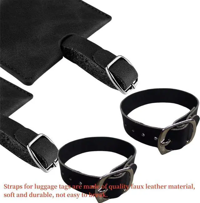 Alt view image 4 of 6 - 12 Pack Luggage Tag Strap Black Leather Luggage Labels Strap 8"x 0.5" Luggage Replacement Loop Straps with Buckle for ID Name Card Pass Holder Storage Hanging Travel Accessories