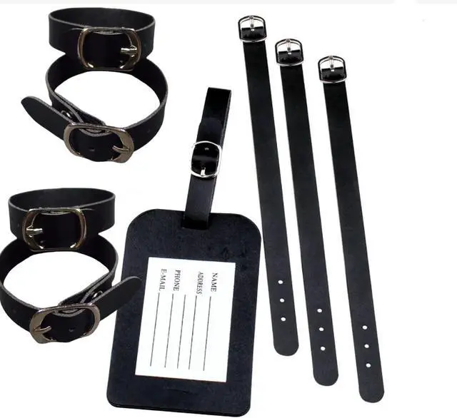 Alt view image 5 of 6 - 12 Pack Luggage Tag Strap Black Leather Luggage Labels Strap 8"x 0.5" Luggage Replacement Loop Straps with Buckle for ID Name Card Pass Holder Storage Hanging Travel Accessories