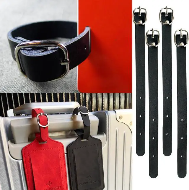 Alt view image 6 of 6 - 12 Pack Luggage Tag Strap Black Leather Luggage Labels Strap 8"x 0.5" Luggage Replacement Loop Straps with Buckle for ID Name Card Pass Holder Storage Hanging Travel Accessories