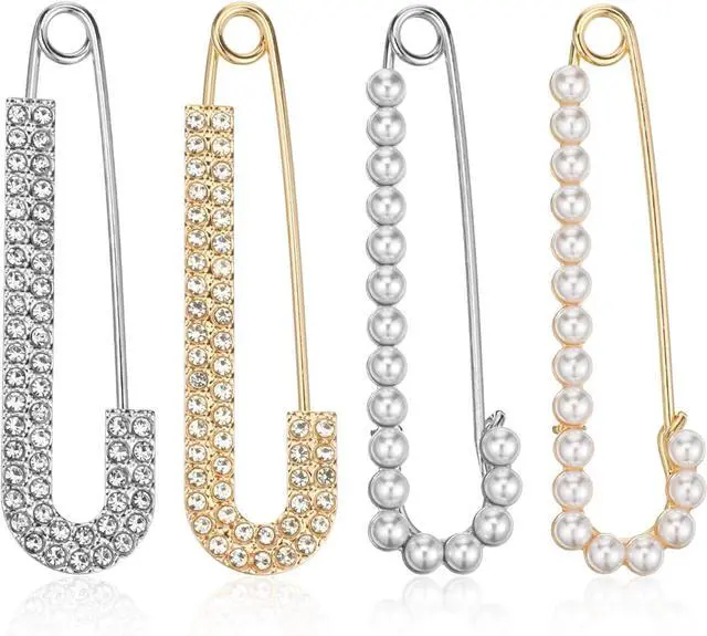 Main image of Safety Pin Brooch Decorative Brooch Pins for Women Clothing | Crystal Shawl Brooches for Women Shawl Shirt Dress Clips Pearl Pins Jewelry Sweater Clips Gold Silver