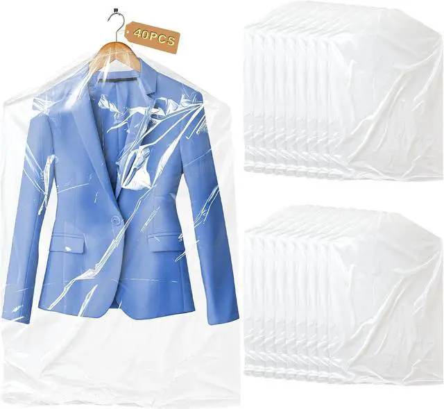 Main image of Gretchin 40 Pack Garment Bags - Set of 40, 60x90cm Plastic Dry Cleaning Bags for Hanging Clothes Storage