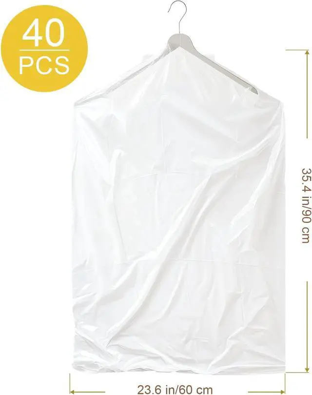 Alt view image 2 of 7 - Gretchin 40 Pack Garment Bags - Set of 40, 60x90cm Plastic Dry Cleaning Bags for Hanging Clothes Storage