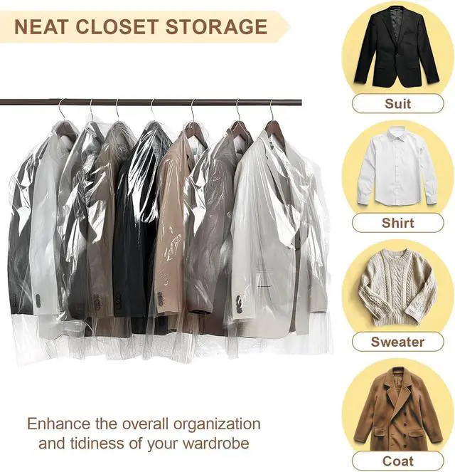 Alt view image 4 of 7 - Gretchin 40 Pack Garment Bags - Set of 40, 60x90cm Plastic Dry Cleaning Bags for Hanging Clothes Storage