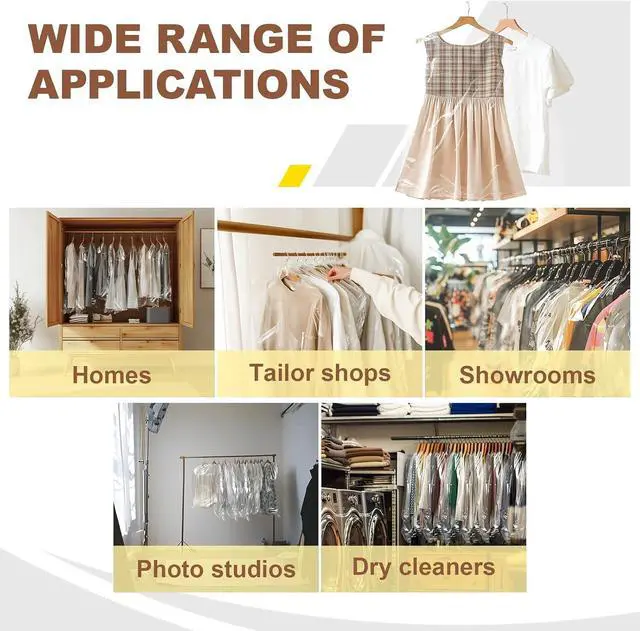 Alt view image 6 of 7 - Gretchin 40 Pack Garment Bags - Set of 40, 60x90cm Plastic Dry Cleaning Bags for Hanging Clothes Storage