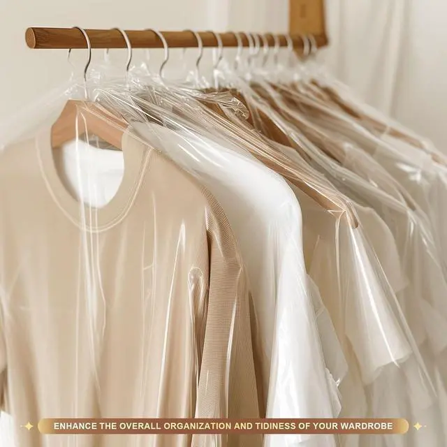 Alt view image 7 of 7 - Gretchin 40 Pack Garment Bags - Set of 40, 60x90cm Plastic Dry Cleaning Bags for Hanging Clothes Storage