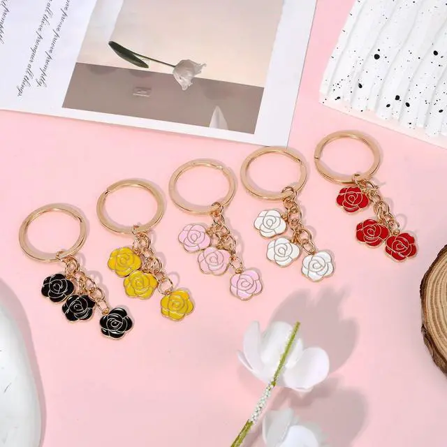 Alt view image 2 of 3 - Elegant Rose Flower Keychain Colorful Enamel Flower Charm Keyring Keychain Sweet Rose Florals Keyring