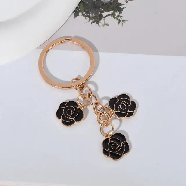 Alt view image 3 of 3 - Elegant Rose Flower Keychain Colorful Enamel Flower Charm Keyring Keychain Sweet Rose Florals Keyring