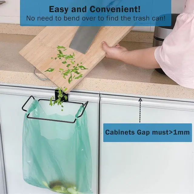 Alt view image 6 of 7 - Large Stainless Steel Trash Bag Holder for Kitchen Cabinets Doors and Cupboards, Black