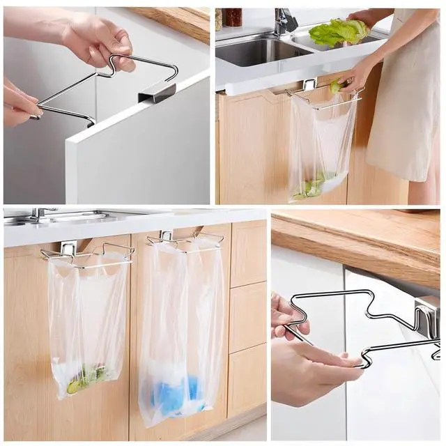 Alt view image 6 of 6 - Metal Trash Bag Holder for Kitchen,Office,Dorm Room,Black, 9.3'' | Hanging Trash Can, Under Cabinet Hanger Rack,Space Saving Garbage Hook,Bag Holder for Plastic Bags , 9.3 * 5.9''