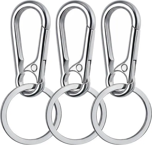 Main image of 3 Pack Keychain Clip, Secure Key Holder for Car and House Keys, Durable Carabiner Style Keyring for Organization, Silver Key Rings for Men & Women